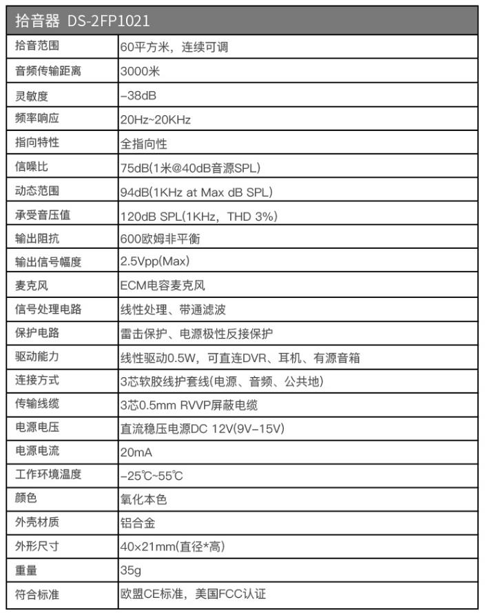 ?？低旽IKVISION DS-2FP1021監(jiān)控攝像頭拾音器