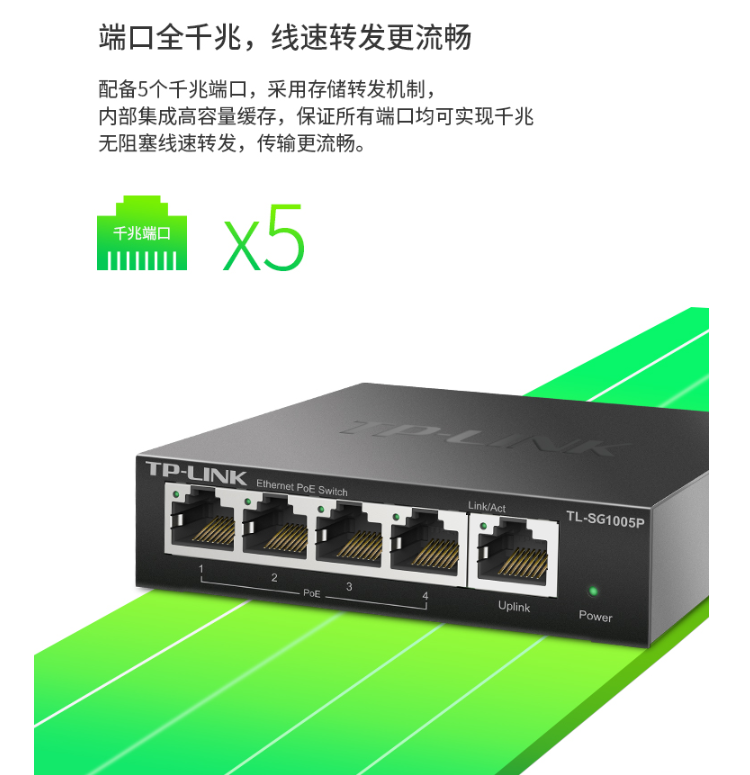 TP-LINK 5口全千兆以太網(wǎng)PoE交換機