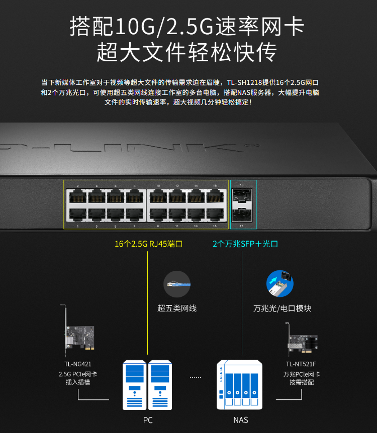 TP-LINK TL-SH1218萬(wàn)兆上聯(lián)以太網(wǎng)交換機(jī)