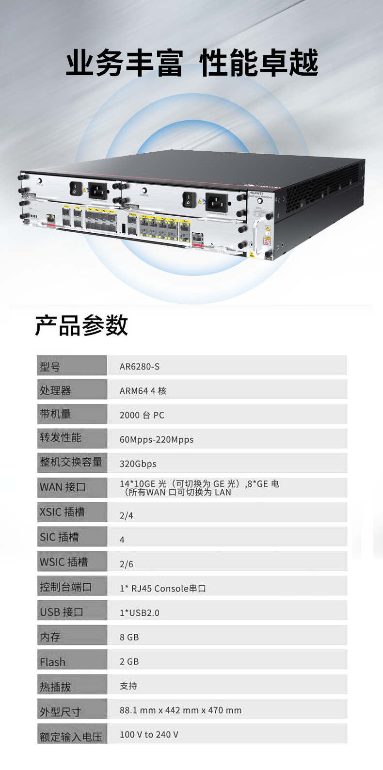 華為 AR6280-S 千兆企業(yè)級核心路由器